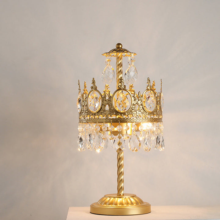 Modern Luxury Crown Iron Crystal 2-Light Table Lamp For Bedroom