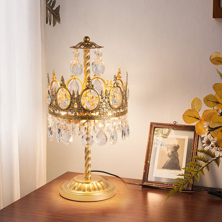Modern Luxury Crown Iron Crystal 2-Light Table Lamp For Bedroom
