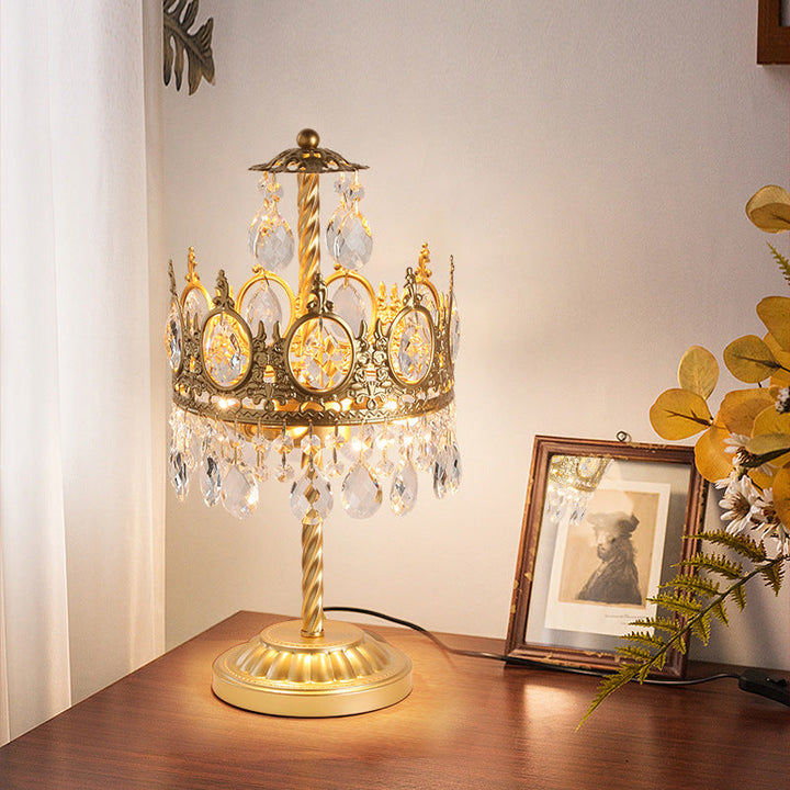 Modern Luxury Crown Iron Crystal 2-Light Table Lamp For Bedroom