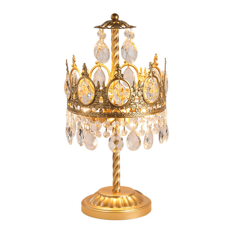 Modern Luxury Crown Iron Crystal 2-Light Table Lamp For Bedroom
