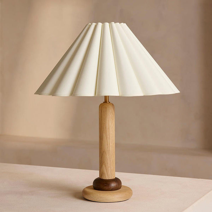 Traditional Vintage Cone Solid Wood Fabric 1-Light Table Lamp For Bedroom