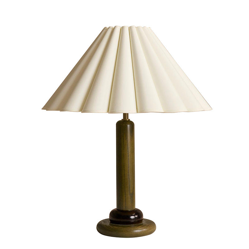 Traditional Vintage Cone Solid Wood Fabric 1-Light Table Lamp For Bedroom