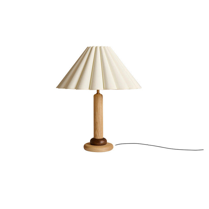 Traditional Vintage Cone Solid Wood Fabric 1-Light Table Lamp For Bedroom