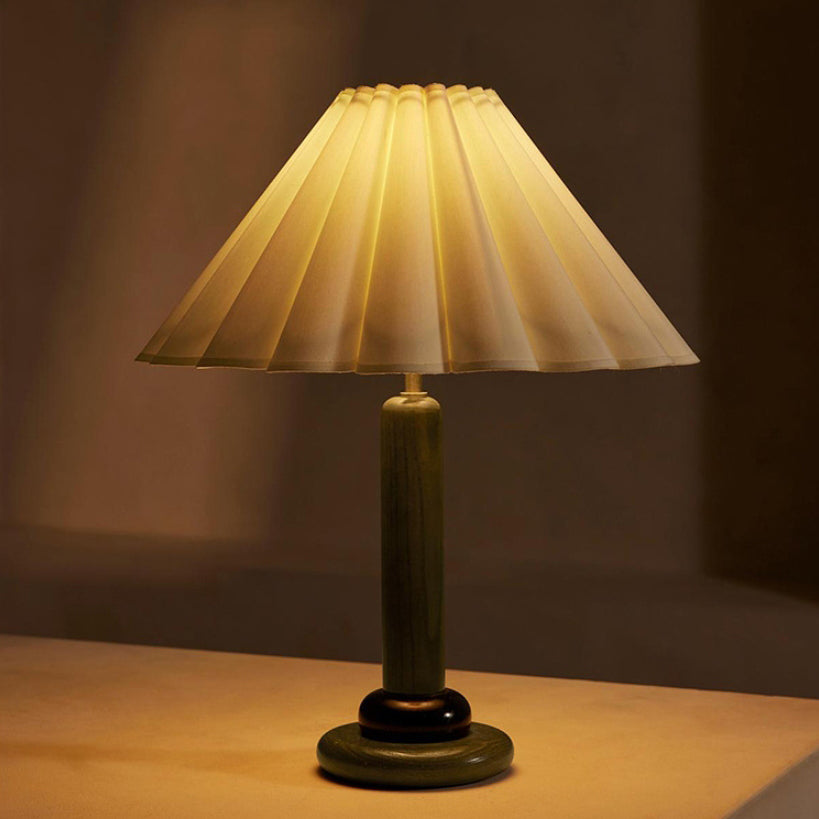 Traditional Vintage Cone Solid Wood Fabric 1-Light Table Lamp For Bedroom