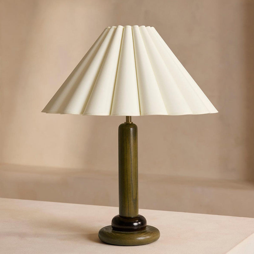 Traditional Vintage Cone Solid Wood Fabric 1-Light Table Lamp For Bedroom