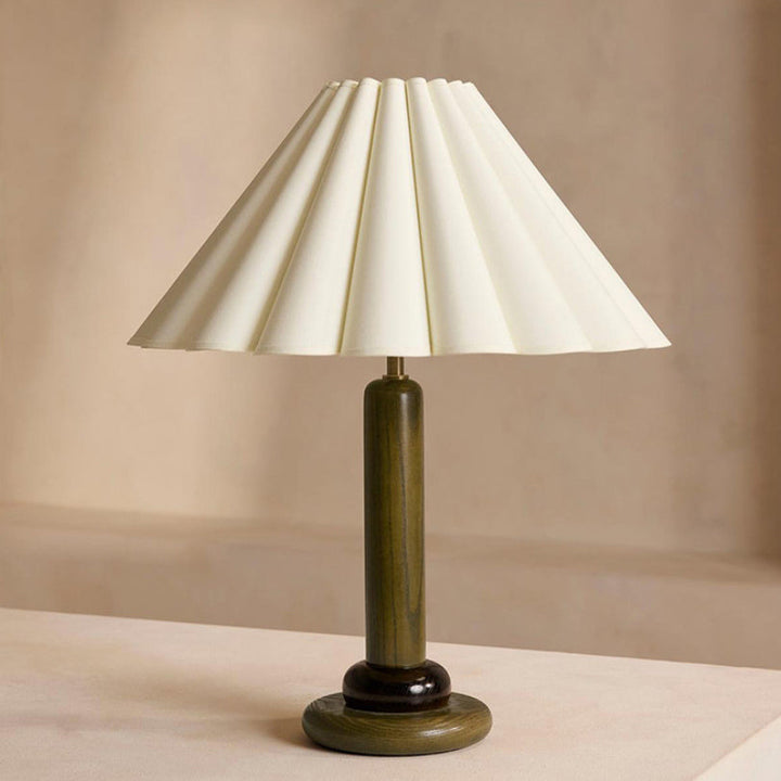 Traditional Vintage Cone Solid Wood Fabric 1-Light Table Lamp For Bedroom