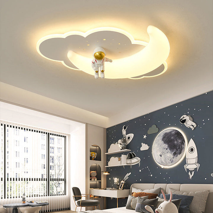 Contemporary Creative Kids Moon Iron Acrylic LED Flush Mount Ceiling Light For Bedroom