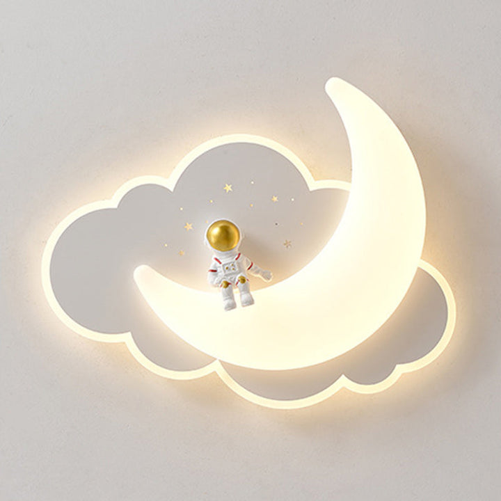 Contemporary Creative Kids Moon Iron Acrylic LED Flush Mount Ceiling Light For Bedroom