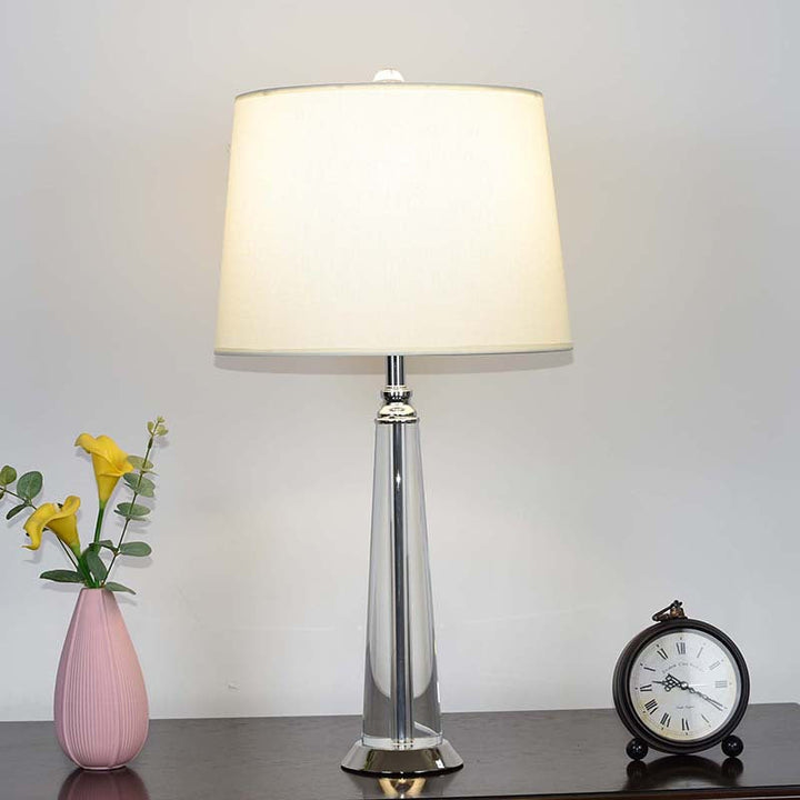 Contemporary Scandinavian Frustum Cone Crystal Fabric 1-Light Table Lamp For Bedroom