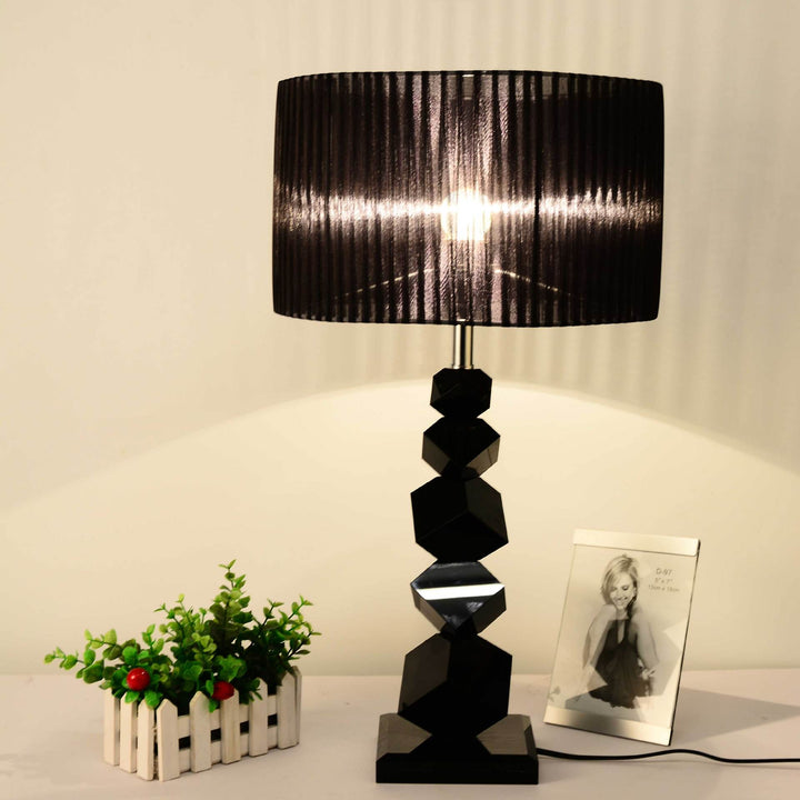 Modern Luxury Cylinder Metal Crystal Fabric 1-Light Table Lamp For Bedroom