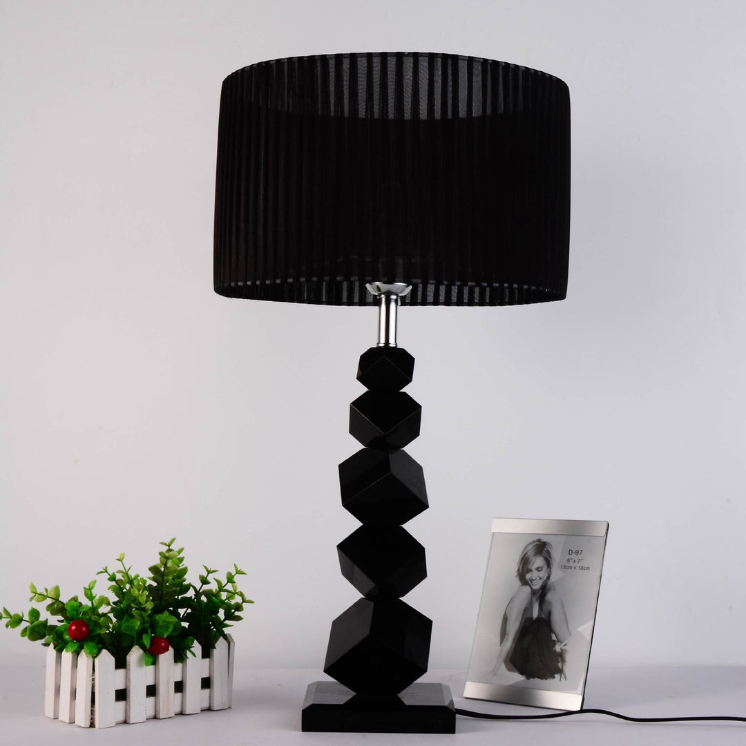 Modern Luxury Cylinder Metal Crystal Fabric 1-Light Table Lamp For Bedroom