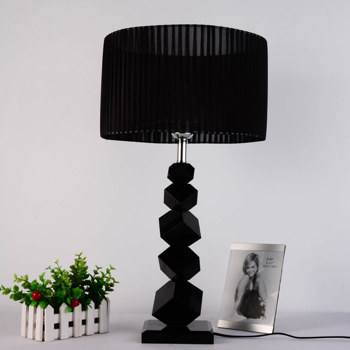 Modern Luxury Cylinder Metal Crystal Fabric 1-Light Table Lamp For Bedroom