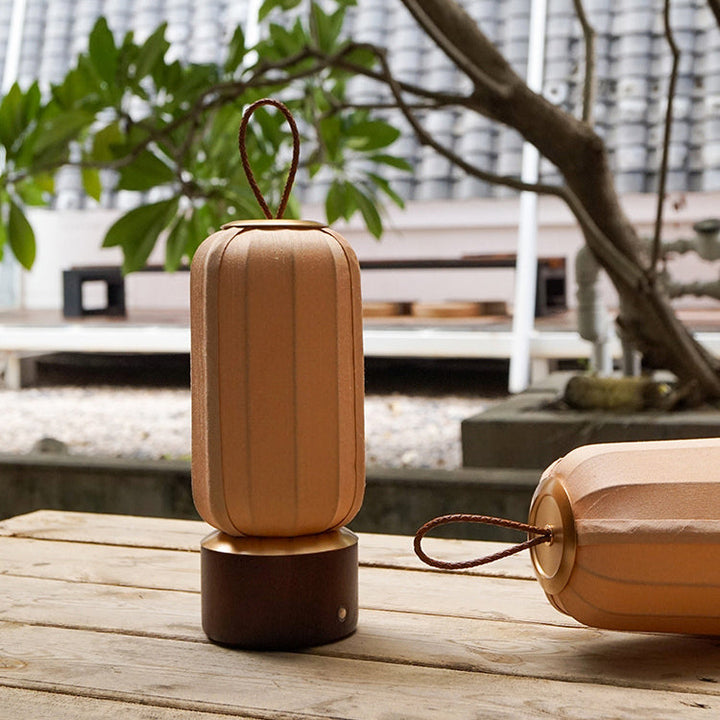 Traditional Chinese Lantern Cylinder Solid Wood Fabric LED Table Lamp For Bedroom