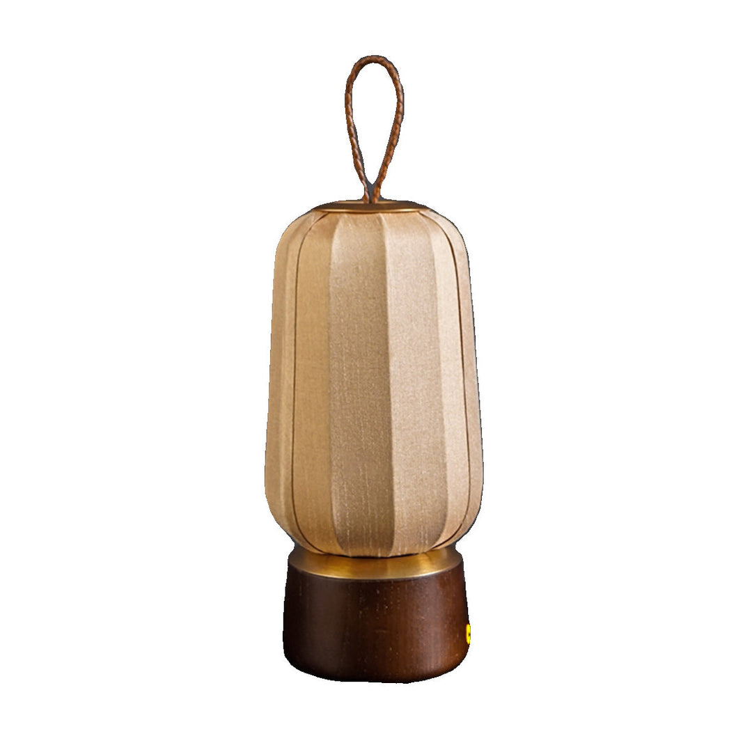 Traditional Chinese Lantern Cylinder Solid Wood Fabric LED Table Lamp For Bedroom
