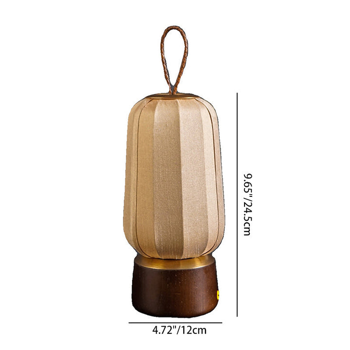 Traditional Chinese Lantern Cylinder Solid Wood Fabric LED Table Lamp For Bedroom