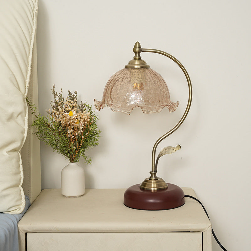 Modern Mid-Century Flower Iron Glass 1-Light Table Lamp For Bedroom