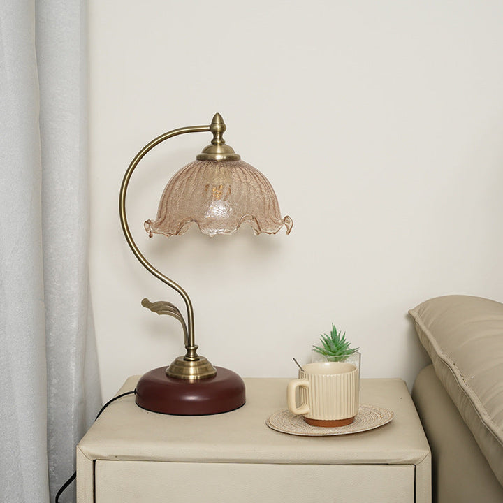 Modern Mid-Century Flower Iron Glass 1-Light Table Lamp For Bedroom