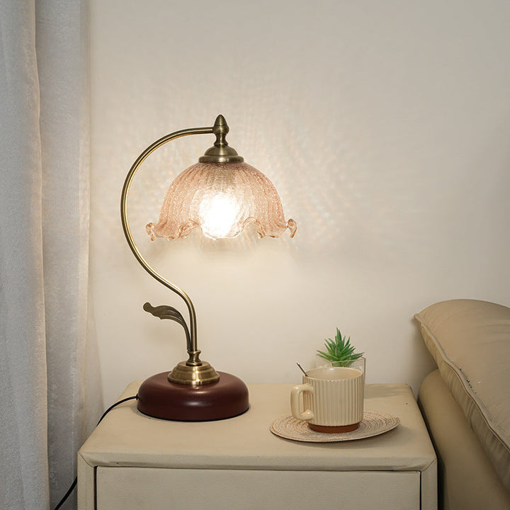 Modern Mid-Century Flower Iron Glass 1-Light Table Lamp For Bedroom