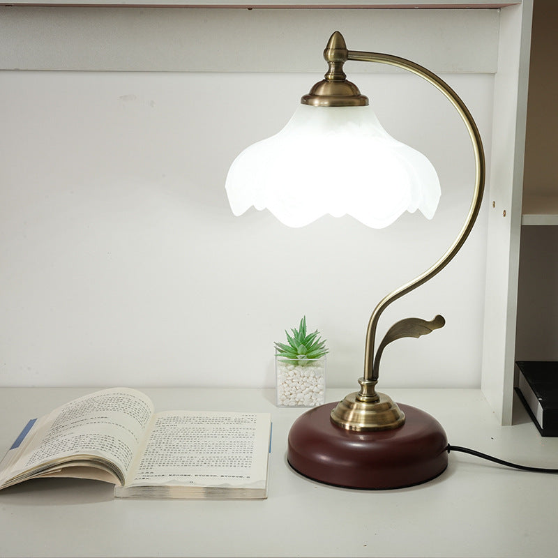 Modern Mid-Century Flower Iron Glass 1-Light Table Lamp For Bedroom