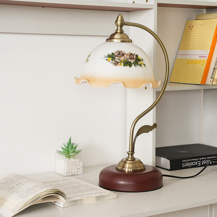 Modern Mid-Century Flower Iron Glass 1-Light Table Lamp For Bedroom