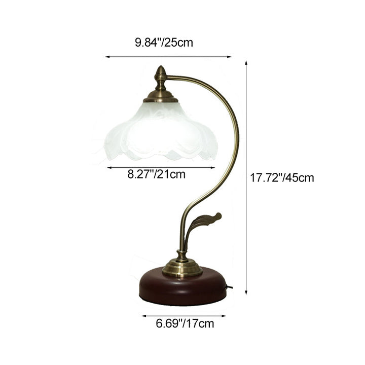 Modern Mid-Century Flower Iron Glass 1-Light Table Lamp For Bedroom