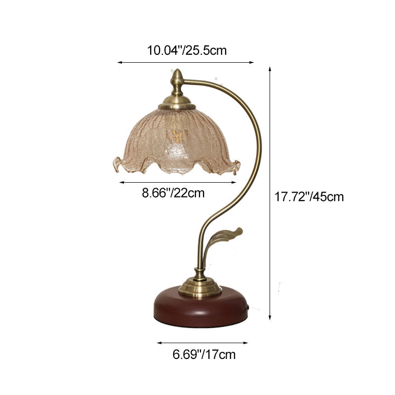 Modern Mid-Century Flower Iron Glass 1-Light Table Lamp For Bedroom