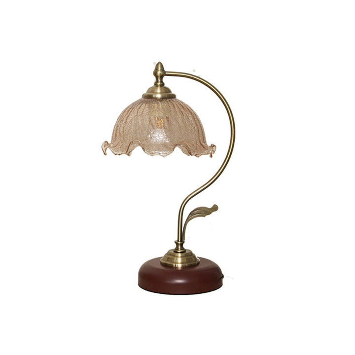 Modern Mid-Century Flower Iron Glass 1-Light Table Lamp For Bedroom