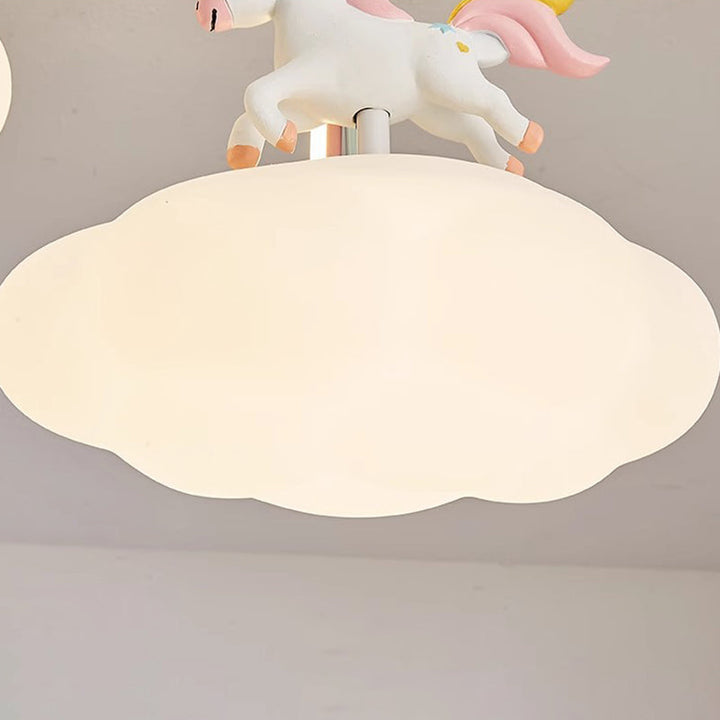 Contemporary Creative Kids Pony Iron Resin Acrylic LED Semi-Flush Mount Ceiling Light For Bedroom