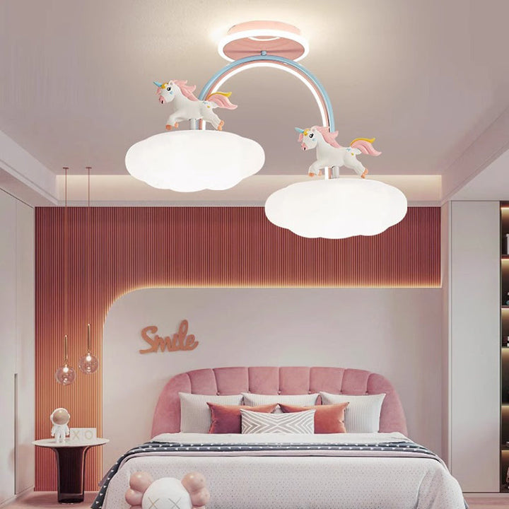 Contemporary Creative Kids Pony Iron Resin Acrylic LED Semi-Flush Mount Ceiling Light For Bedroom
