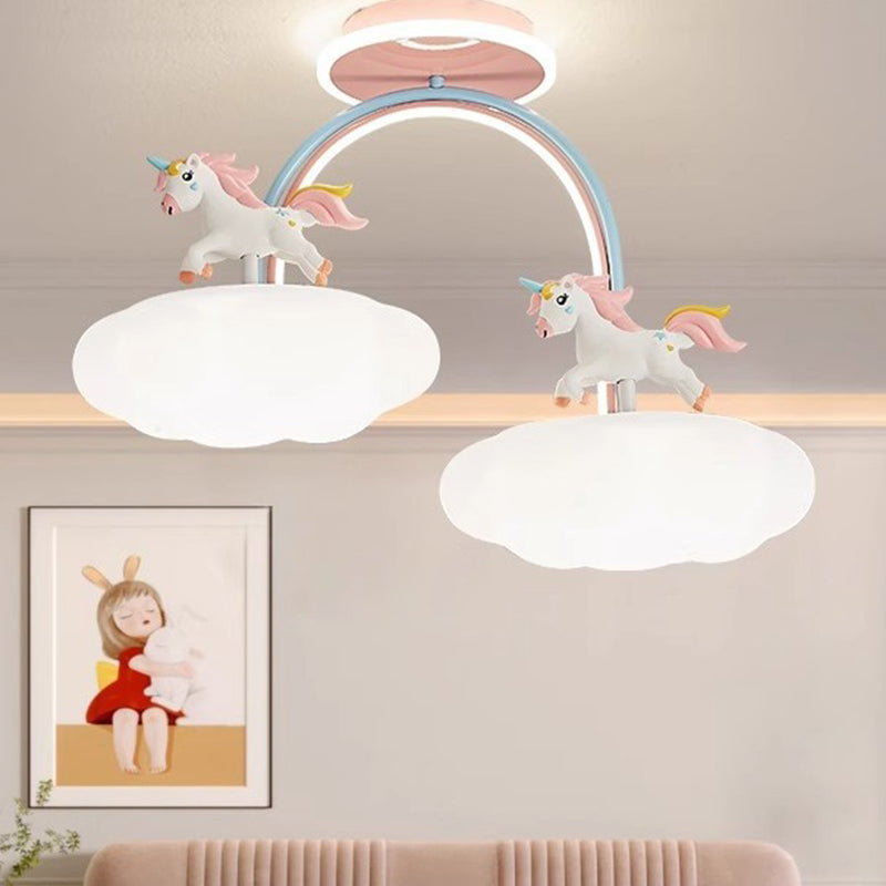 Contemporary Creative Kids Pony Iron Resin Acrylic LED Semi-Flush Mount Ceiling Light For Bedroom