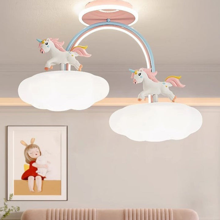 Contemporary Creative Kids Pony Iron Resin Acrylic LED Semi-Flush Mount Ceiling Light For Bedroom