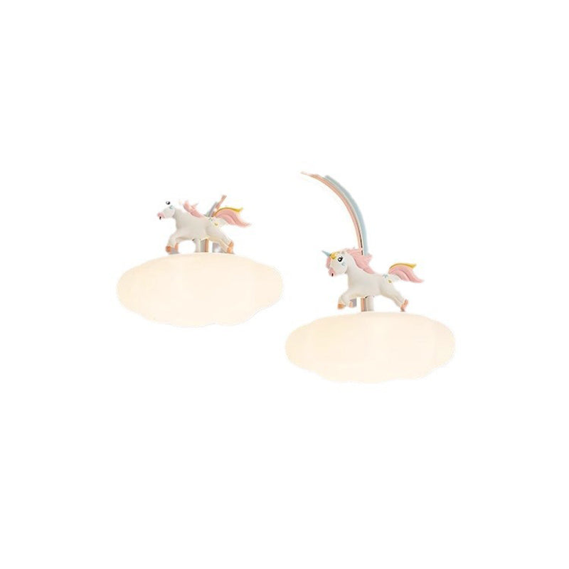 Contemporary Creative Kids Pony Iron Resin Acrylic LED Semi-Flush Mount Ceiling Light For Bedroom