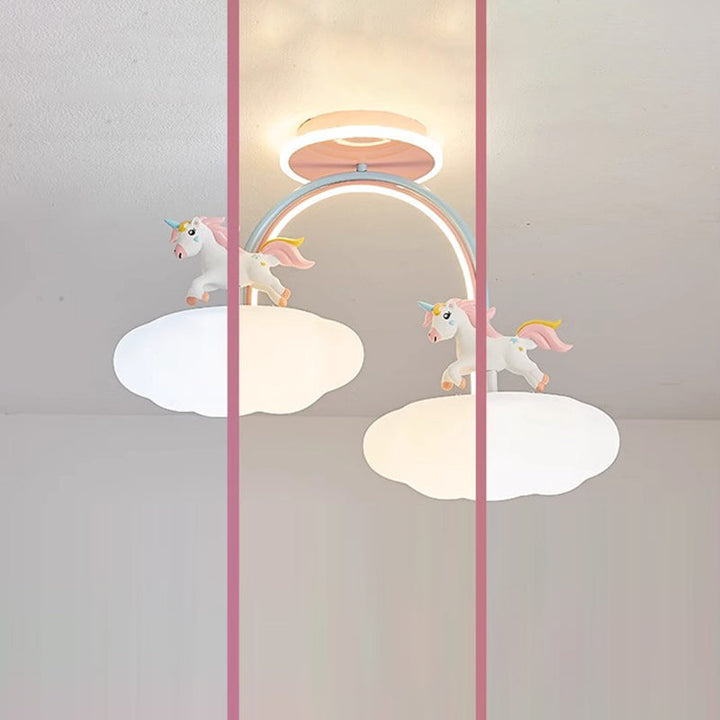 Contemporary Creative Kids Pony Iron Resin Acrylic LED Semi-Flush Mount Ceiling Light For Bedroom