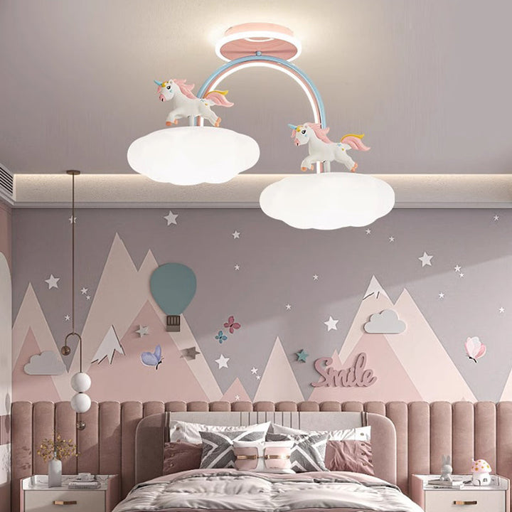 Contemporary Creative Kids Pony Iron Resin Acrylic LED Semi-Flush Mount Ceiling Light For Bedroom