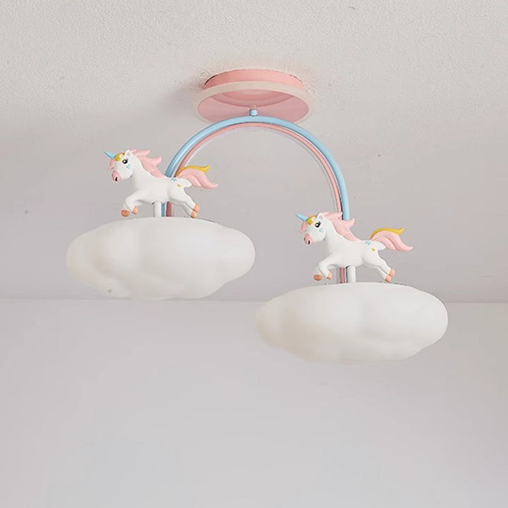 Contemporary Creative Kids Pony Iron Resin Acrylic LED Semi-Flush Mount Ceiling Light For Bedroom