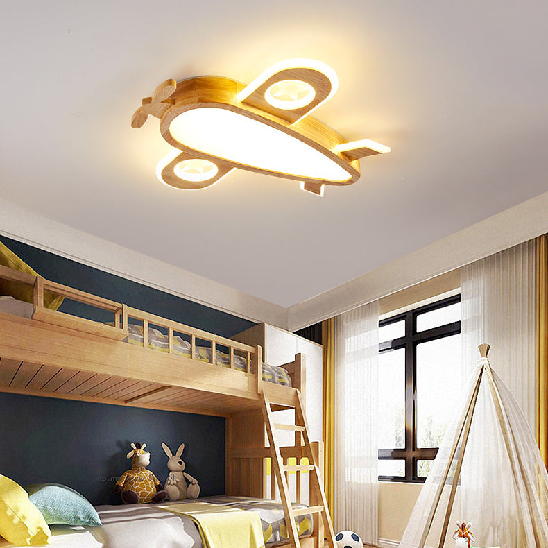 Modern Eclectic Kids Cartoon Airplane Iron Acrylic LED Flush Mount Ceiling Light For Bedroom