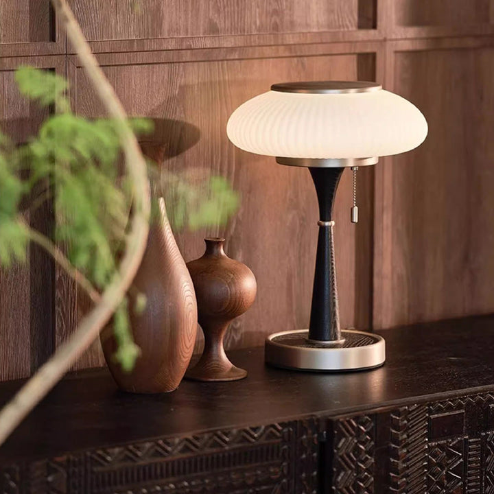 Modern Mid-Century Globe Iron Glass Solid Wood 1-Light Table Lamp For Bedroom