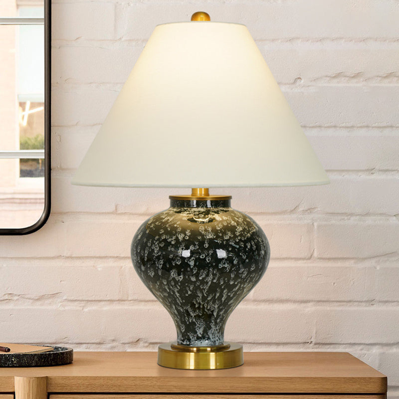 Modern Art Deco Tapered Fabric Shade Ceramic Metal Base 1-Light Table Lamp For Bedroom