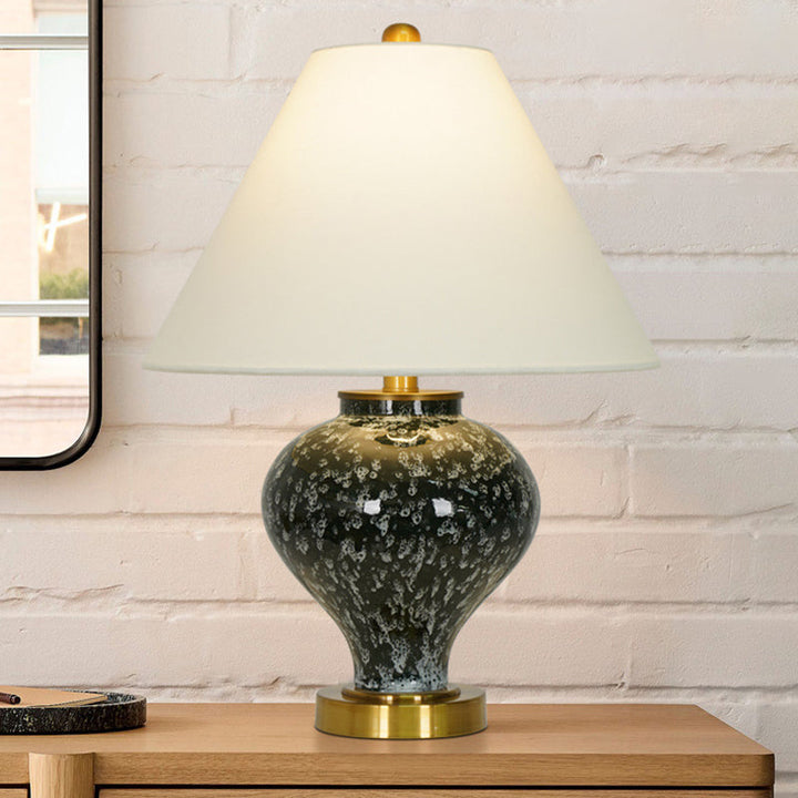 Modern Art Deco Tapered Fabric Shade Ceramic Metal Base 1-Light Table Lamp For Bedroom