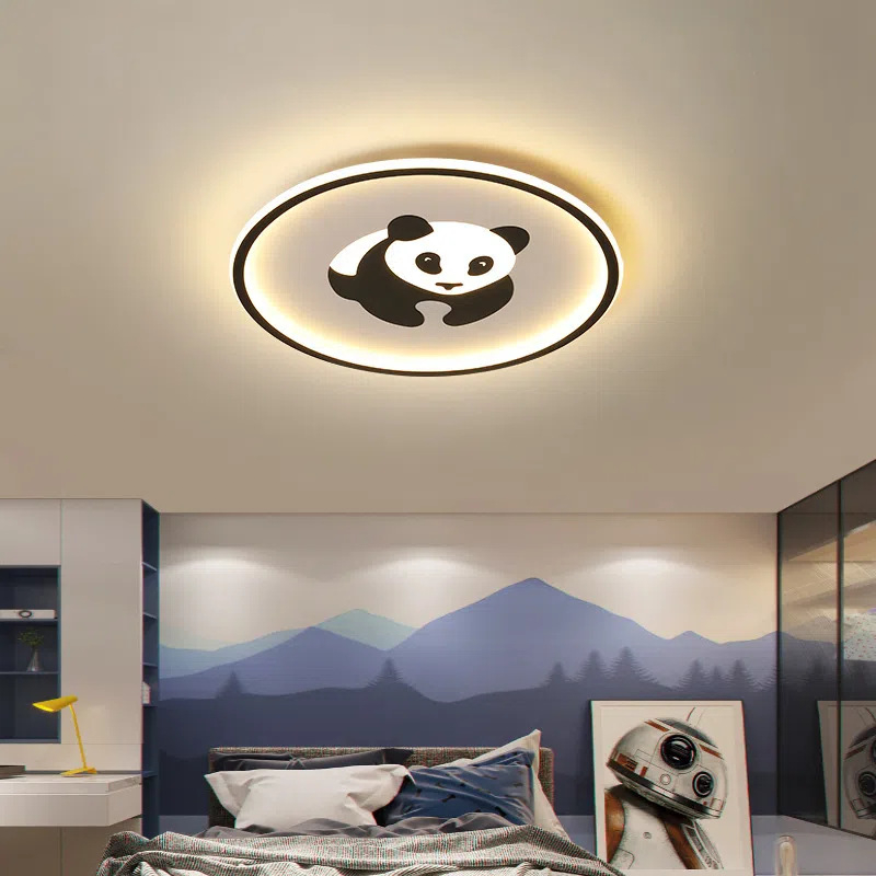 Contemporary Creative Iron Round Panda Kids LED Flush Mount Ceiling Light For Bedroom