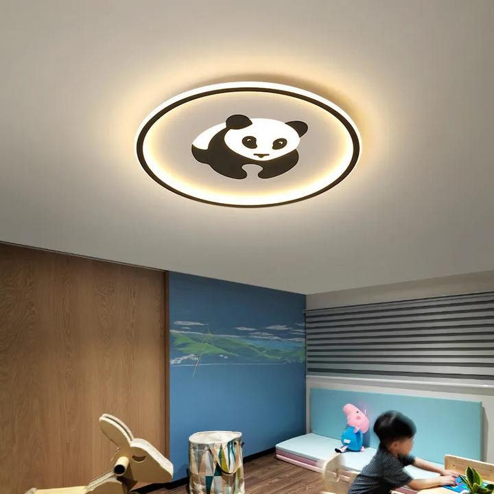 Contemporary Creative Iron Round Panda Kids LED Flush Mount Ceiling Light For Bedroom