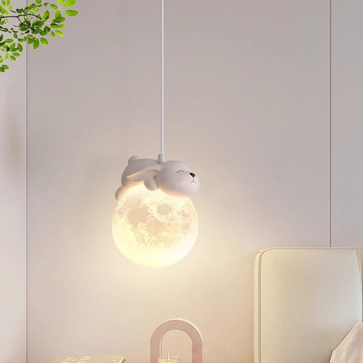 Contemporary Creative Kids Bear Rabbit Iron Resin PLA 1/3-Light Chandelier For Bedroom