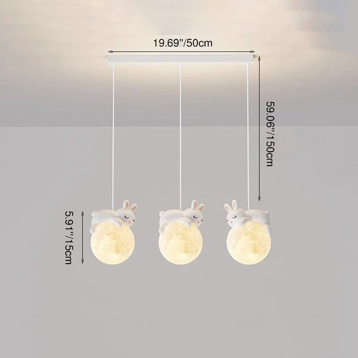 Contemporary Creative Kids Bear Rabbit Iron Resin PLA 1/3-Light Chandelier For Bedroom