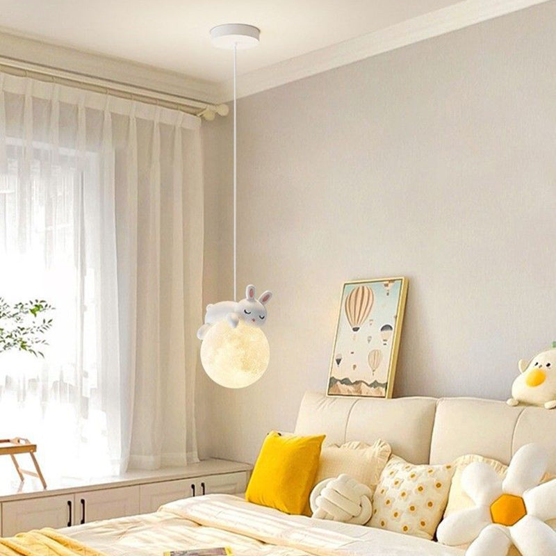 Contemporary Creative Kids Bear Rabbit Iron Resin PLA 1/3-Light Chandelier For Bedroom