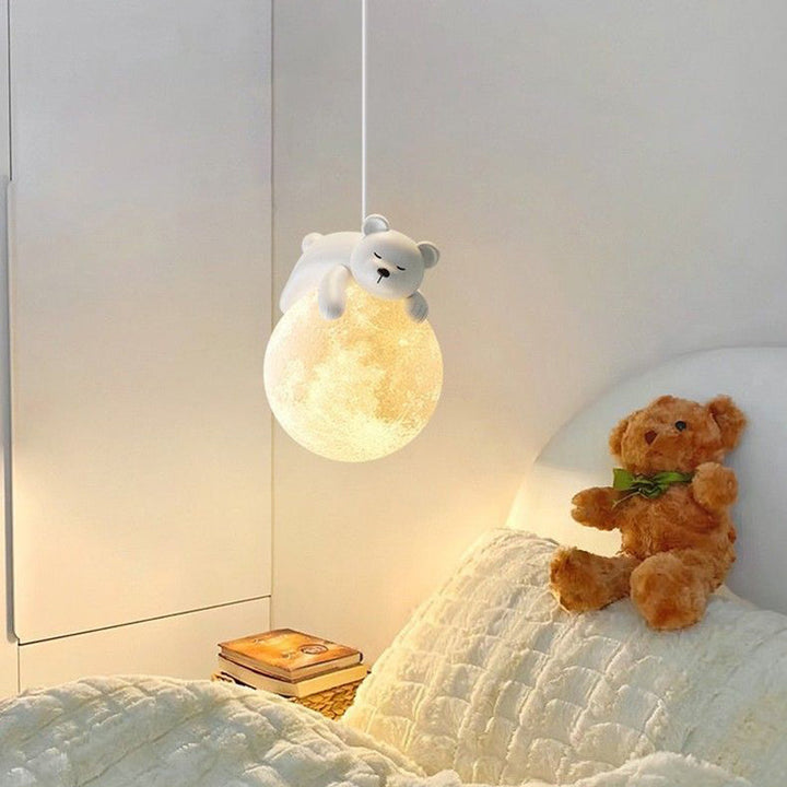 Contemporary Creative Kids Bear Rabbit Iron Resin PLA 1/3-Light Chandelier For Bedroom
