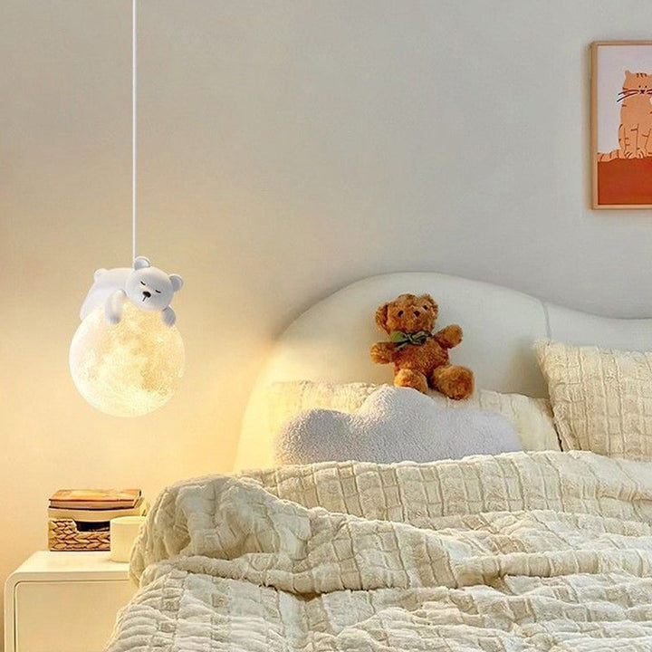 Contemporary Creative Kids Bear Rabbit Iron Resin PLA 1/3-Light Chandelier For Bedroom