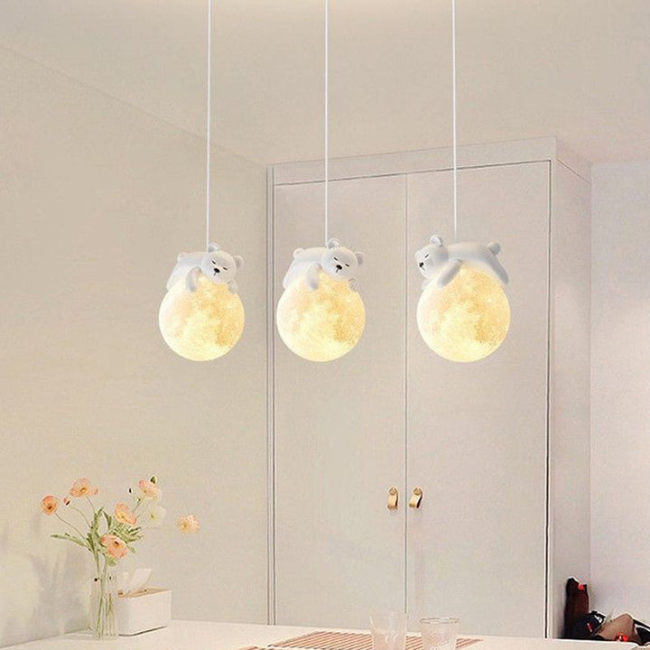 Contemporary Creative Kids Bear Rabbit Iron Resin PLA 1/3-Light Chandelier For Bedroom