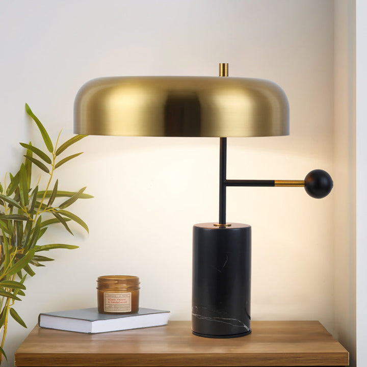 Modern Art Deco Geometric Iron Marble 1-Light Table Lamp For Study