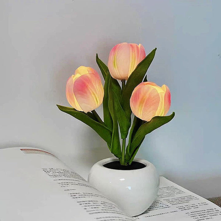 Modern Art Deco Tulip Bouquet PU Ceramic LED Table Lamp For Bedroom