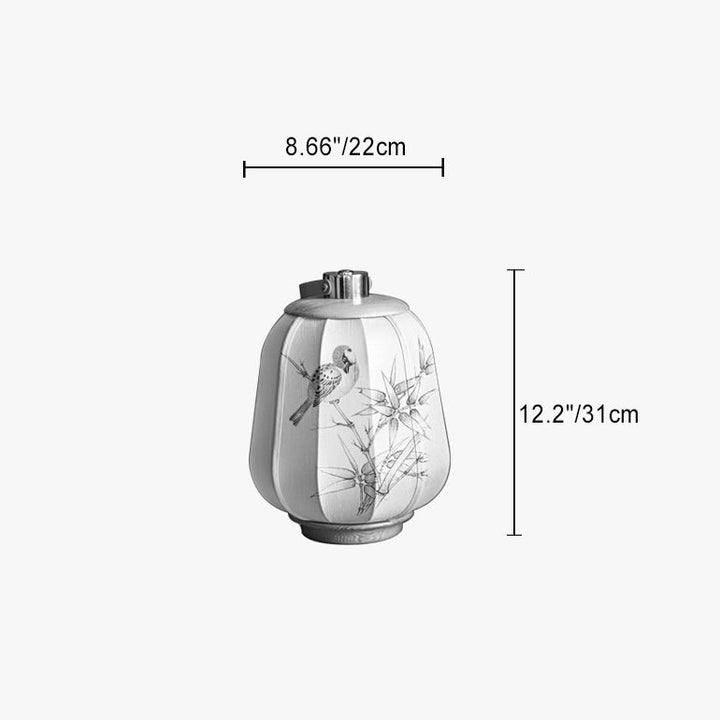 Traditional Chinese Lantern Round Solid Wood Fabric LED Table Lamp For Living Room